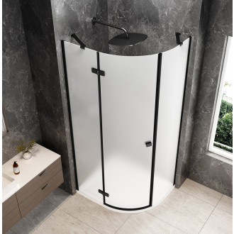 GLOBE BLACK čtvrtkruhový sprchový kout 900x800mm, matné sklo, levé