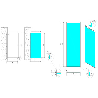 ARCHITEX sada pro neviditelné uchycení skla, podlaha-stěna-strop, 1615x2600mm, leštěný hliník