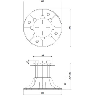 Nastavitelná podpěra terasy Mexen UniC pro desky 140-220 mm - C9902-140-220