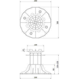 Nastavitelná samonivelační podpěra terasy Mexen UniC pro desky o tloušťce 150-230 mm - C9903-150-230