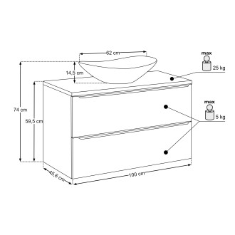Comad SET-SOG B GREEN 100CM UN LENA-MB Nábytková sestava 100 cm s deskou a umyvadlem