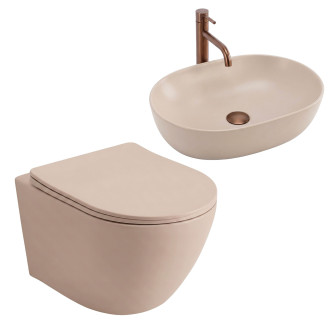 Sada Závěsné WC Focus + Umyvadlo na Desku Rea Focus Taupe