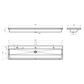 Závěsný umývací žlab 1800x130x450mm, nerez mat