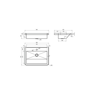 Závěsný umývací žlab 600x130x450mm, nerez mat