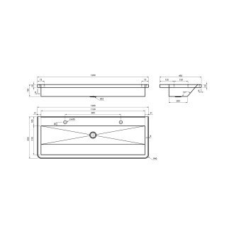 Závěsný umývací žlab 1200x130x450mm, nerez mat