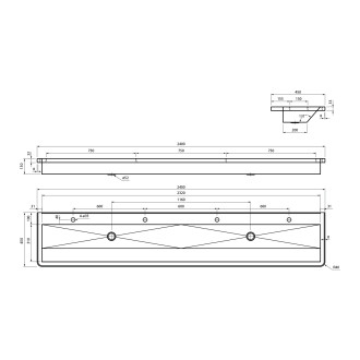Závěsný umývací žlab 2400x130x450mm, nerez mat