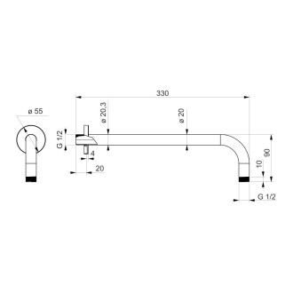 Mereo Rameno kulaté ze zdi, 330 mm, pr. 20 mm, mosaz CB705A