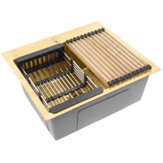 Ocelový dřez se sadou příslušenství 3 ks REA Leo 50 Brush Gold