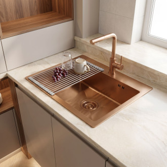 Ocelový dřez se sadou příslušenství 3 ks REA Leo 50 Brush Copper