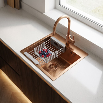 Ocelový dřez se sadou příslušenství 3 ks REA Leo 40 Brush Copper