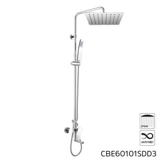 Mereo Dita vanová baterie s talířovou hranatou slim sprchou 300x300 mm, nerez