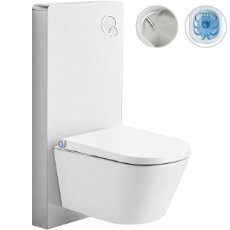 CERANO - Závěsné WC s bidetem Modul/Cronus Standard - bílá lesklá / bílá matná - integrované WC tlačítko - pneumatický modul - 59,3x38,4 cm