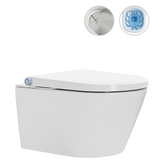 CERANO - Závěsné WC s bidetem Modul/Cronus Standard - bílá lesklá / bílá matná - integrované WC tlačítko - pneumatický modul - 59,3x38,4 cm