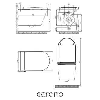 CERANO - Závěsné WC s bidetem Modul/Cronus Standard - bílá lesklá / bílá matná - integrované WC tlačítko - pneumatický modul - 59,3x38,4 cm