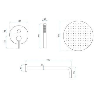 Podomítkový Sprchový Set Rea Argon Nickel Brush + BOX