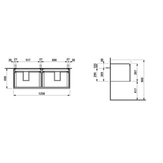 Skříňka pod dvojumyvadlo Laufen PRO S 126x45x39 cm MDF bílá H4835710964631