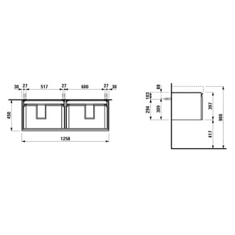 Skříňka pod dvojumyvadlo Laufen PRO S 126x45x39 cm MDF bílá lesk H4835710964751