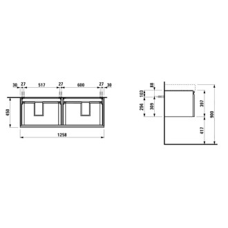 Skříňka pod dvojumyvadlo Laufen PRO S 126x45x39 cm MDF bílá H4835720964631