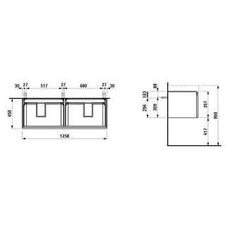 Skříňka pod umyvadlo Laufen PRO S 126x45x39 cm MDF šedá mat H4835710964801