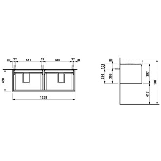 Skříňka pod dvojumyvadlo Laufen PRO S 126x45x39 cm MDF bílá lesk H4835720964751