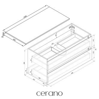 CERANO - Koupelnová skříňka Carole - antracitová + deska pod umyvadlo Navira Slim - 18 mm - 100x49,8x46 cm