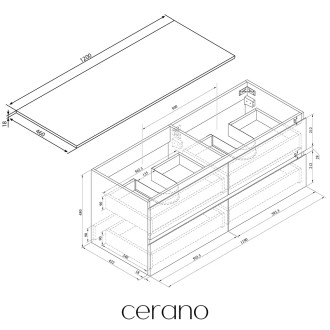 CERANO - Koupelnová skříňka Carole - antracitová + deska pod umyvadlo Navira Slim - 18 mm - 120x49,8x46 cm