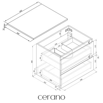 CERANO - Koupelnová skříňka Carole - antracitová + deska pod umyvadlo Navira Slim - 18 mm - 60x49,8x46 cm