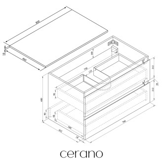CERANO - Koupelnová skříňka Carole - antracitová + deska pod umyvadlo Navira Slim - 18 mm - 80x49,8x46 cm