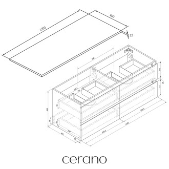 CERANO - Koupelnová skříňka Carole - antracitová + deska z lit. mramoru Elanys - 12 mm - bílá matná - 120x49,2x46 cm