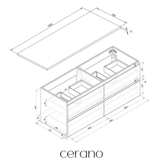 CERANO - Koupelnová skříňka Carole - antracitová + deska z lit. mramoru Elanys - 12 mm - bílá matná - 160x49,2x46 cm