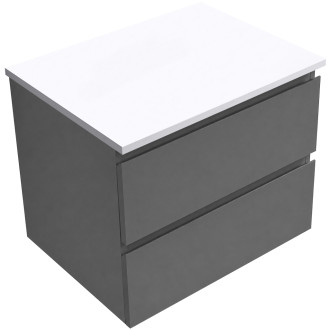 CERANO - Koupelnová skříňka Carole - antracitová + deska z lit. mramoru Elanys - 12 mm - bílá matná - 60x49,2x46 cm