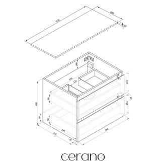 CERANO - Koupelnová skříňka Carole - antracitová + deska z lit. mramoru Elanys - 12 mm - bílá matná - 60x49,2x46 cm
