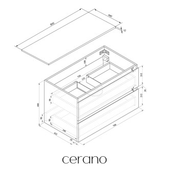CERANO - Koupelnová skříňka Carole - antracitová + deska z lit. mramoru Elanys - 12 mm - bílá matná - 80x49,2x46 cm
