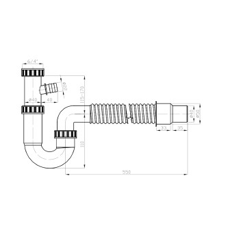 Dřezový sifon flexibilní s odbočkou, 6/4", DN50/40, bílá