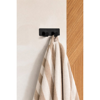 Koupelnový věšák DOUBLE BLACK, 8x2x2,8 cm, na nalepení 3M, černá barva