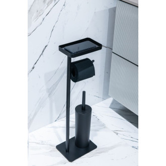 WC štětka + držák papíru + držák mobilu, kov (černá barva)