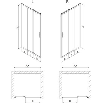 Posuvné sprchové dveře Mexen Exo-3S 80 cm, průhledné, zlaté - 8153-080-000-50-00