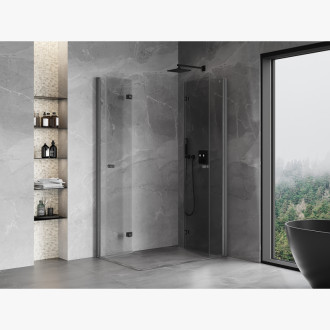 Sprchový kout Mexen Mist-F Duo skládací pravý 80 x 90 cm, průhledný, kartáčovaná pistole gray - 8A6-080L-090P-66-00