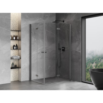 Sprchový kout Mexen Mist-F Duo skládací pravý 80 x 115 cm, průhledný, kartáčovaná pistole gray - 8A6-080L-115P-66-00