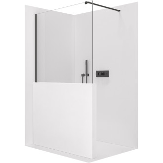 CERANO - Sprchová zástěna Walk-in Onyx Half Cube L/P - 8 mm - hranatá vzpěra - černá matná, transparentní sklo - 100x100 cm