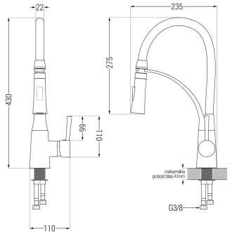 Mexen Aster bateria kuchenna, gun gray szczotkowany/czarna - 73450-68