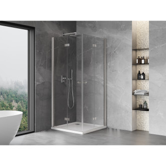Sprchový kout Mexen Mist-F Duo skládací 80 x 80 cm, průhledný, kartáčovaný nikl - 8A6-080L-080P-97-00