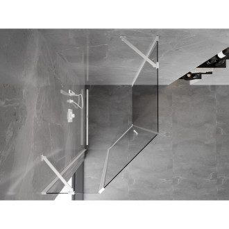Mexen Mist pětiúhelníkový asymetrický výklopný sprchový kout 80 x 90 cm, průhledný, bílý - 8A8-080-090-20-00