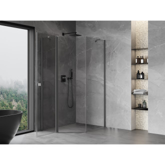 Mexen Mist pětiúhelníkový asymetrický výklopný sprchový kout 80 x 90 cm, průhledný, stříbrná metalíza - 8A8-080-090-95-00