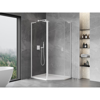 Mexen Mist L pětiúhelníkový asymetrický výklopný sprchový kout 100 x 80 cm, průhledný, bílý - 8A8L-100-080-20-00