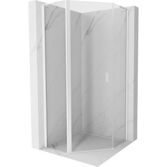 Sprchový kout Mexen Mist L pětiúhelníkový výklopný 80 x 80 cm, průhledný, bílý - 8A8L-080-080-20-00