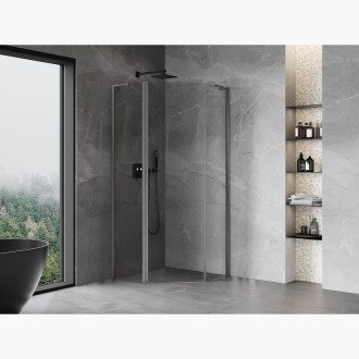 Sprchový kout Mexen Mist L pětiúhelníkový výklopný 80 x 80 cm, průhledný, bílý - 8A8L-080-080-20-00