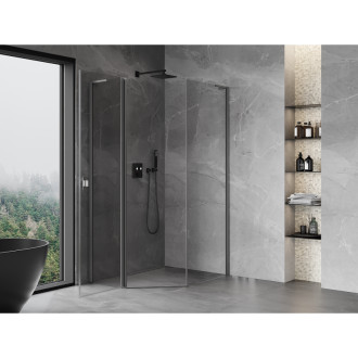 Mexen Mist L pětiúhelníkový asymetrický výklopný sprchový kout 80 x 90 cm, průhledný, stříbrná metalíza - 8A8L-080-090-95-00