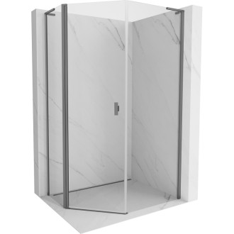 Mexen Mist L pětiúhelníkový asymetrický výklopný sprchový kout 80 x 100 cm, průhledný, stříbrná metalíza - 8A8L-080-100-95-00