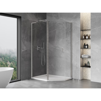 Sprchový kout Mexen Mist L pětiúhelníkový výklopný 80 x 80 cm, průhledný, kartáčovaný nikl - 8A8L-080-080-97-00